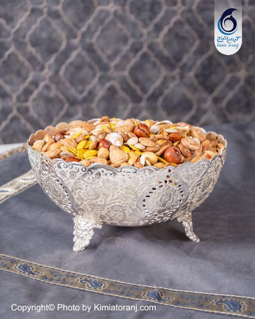 آجیل خوری شبه نقره سه پایه قلم گل و مرغ