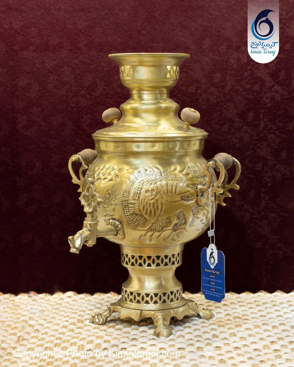 سماور ذغالی 3 لیتری توپی قلمزنی برنجی ضخیم