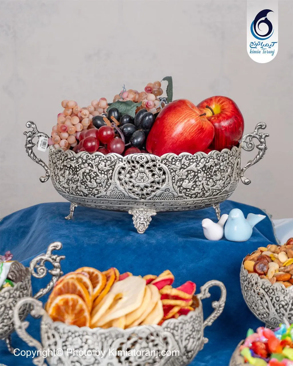 میوه خوری شبه نقره قلم گل و مرغ