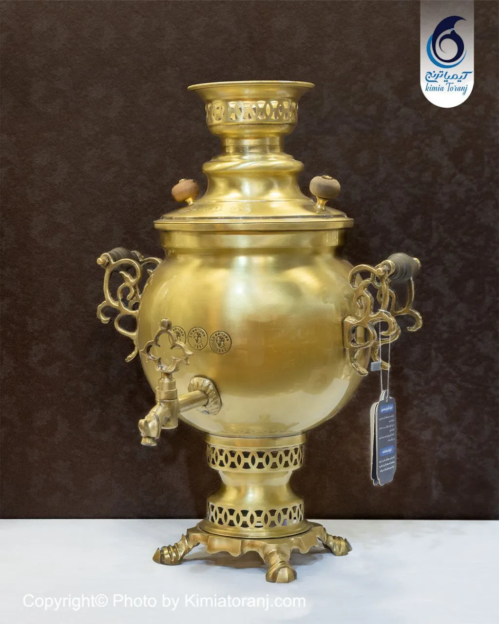 سماور زغالی 4 لیتری توپی ساده برنجی ضخیم