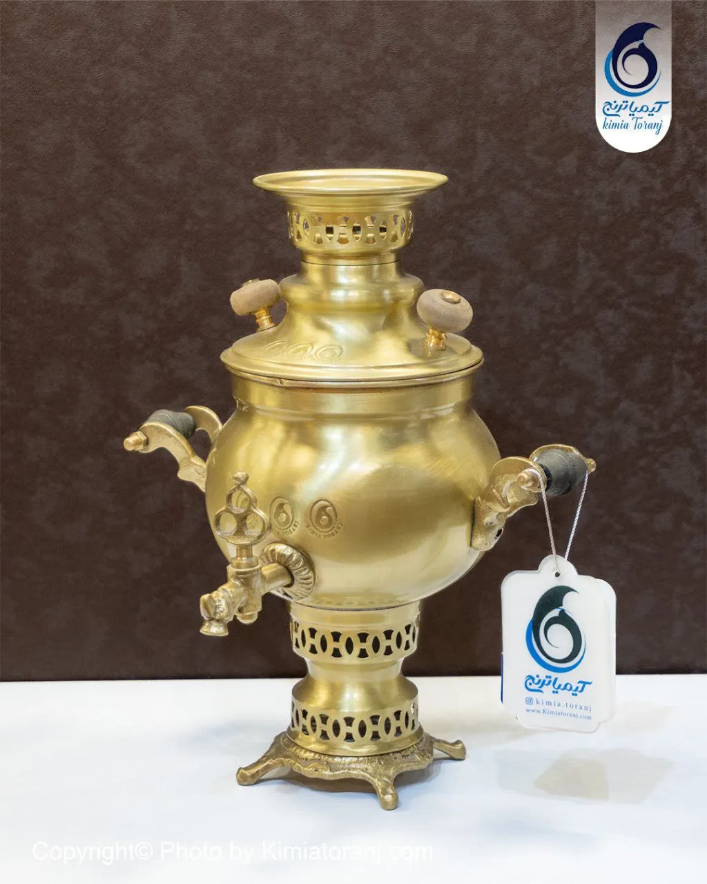 سماور زغالی 1 لیتری توپی ساده برنجی ضخیم