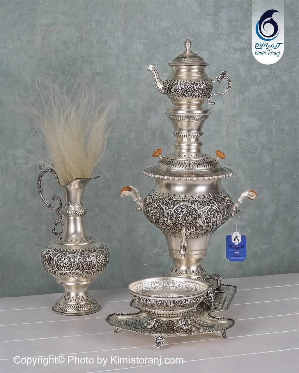 سماور 6 لیتری شبه نقره قلم گل و مرغ