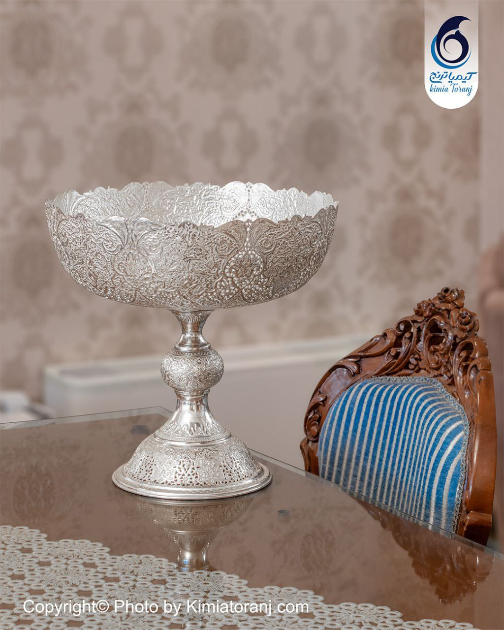 کنار سالنی شبه نقره قلم گل و مرغ