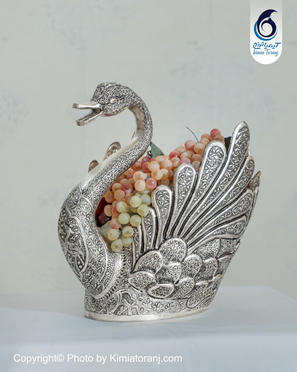 قو سایز 7 شبه نقره قلم گل و مرغ