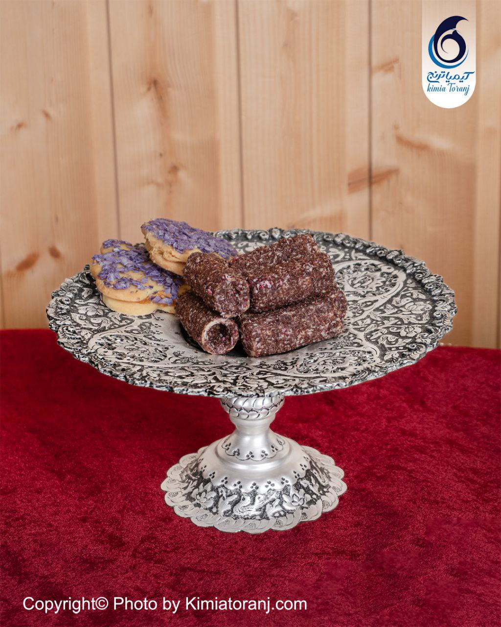 شیرینی خوری شبه نقره تک پایه قلم گل و مرغ